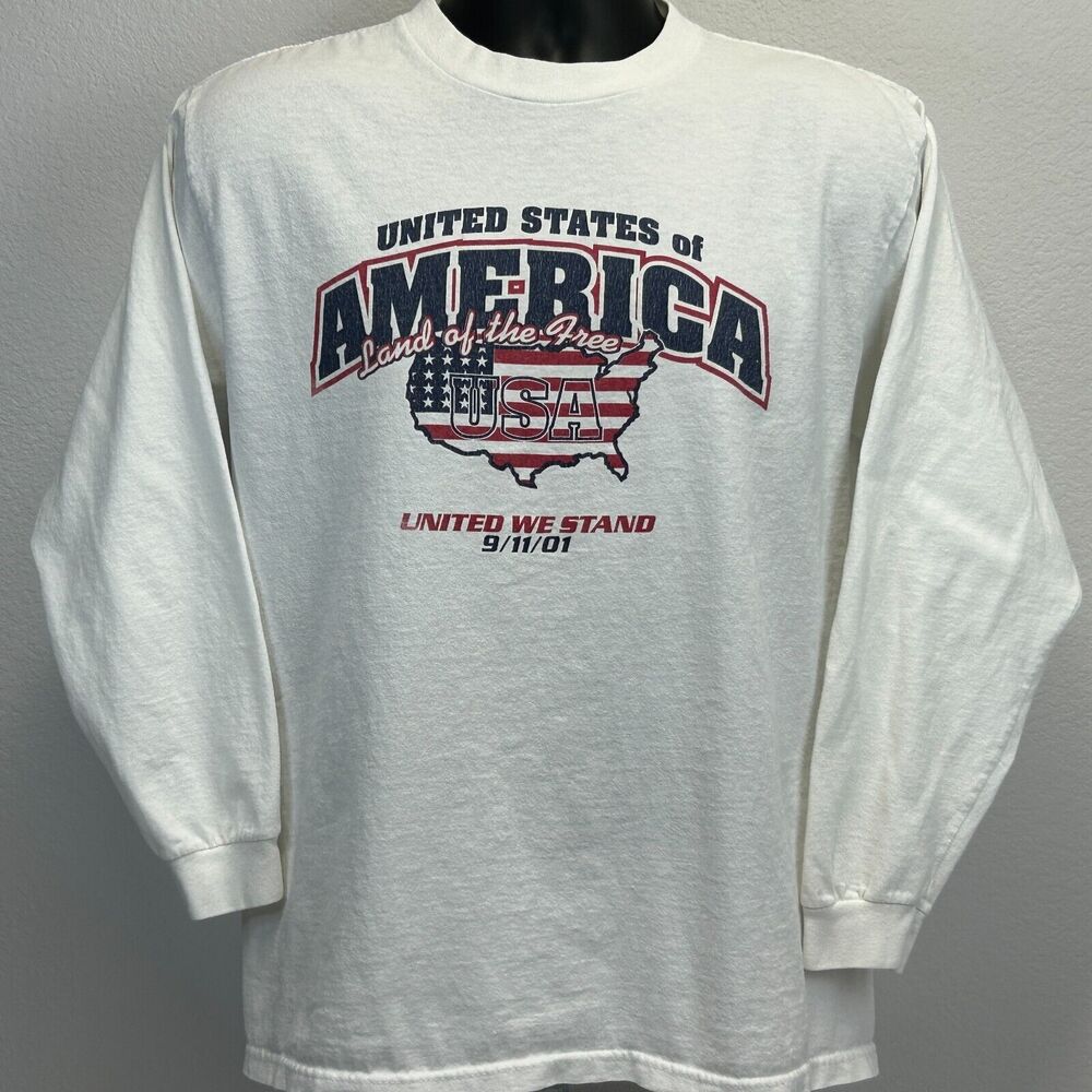 Vintage Y2Ks United We Stand 9-11-01 T Shirt M Medium White September 11th USA